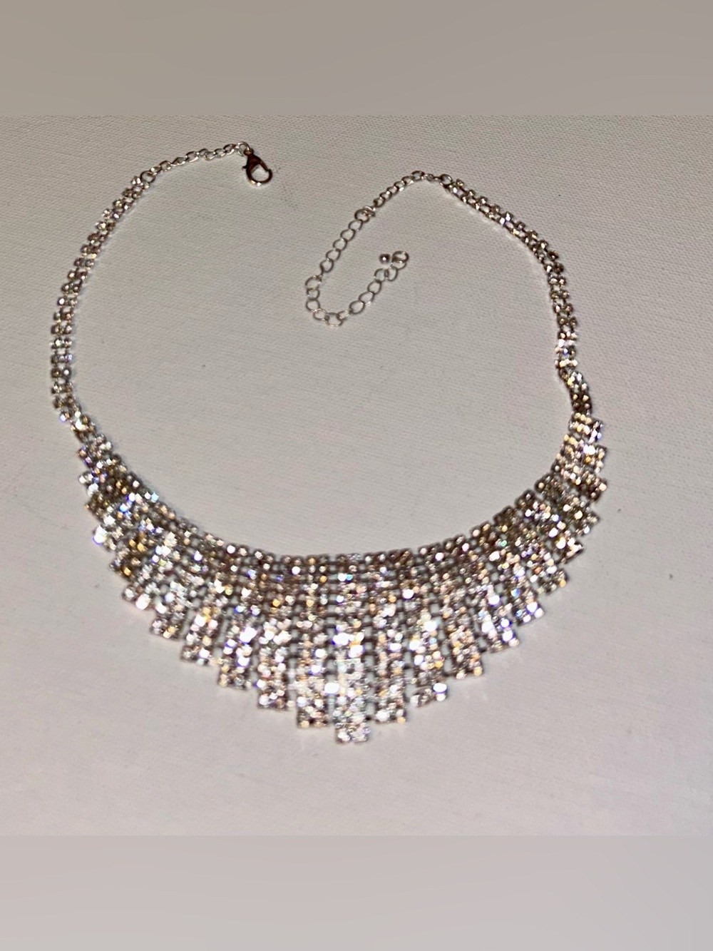 Silver Crystal Fringe Statement Necklace - Unbranded